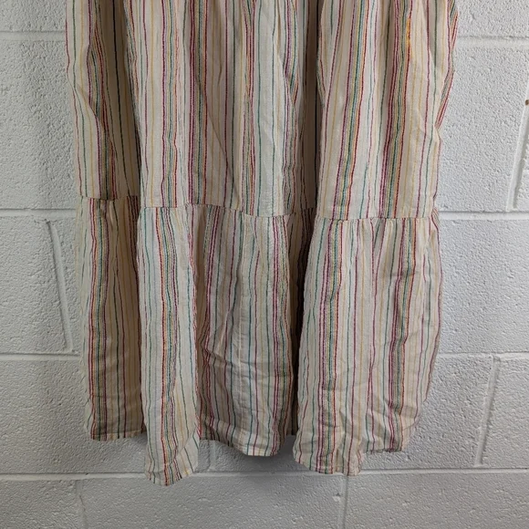 Madewell Dress Womens 4 White Ivory Rainbow Stripe Tiered Button Back Midi - Picture 6 of 7